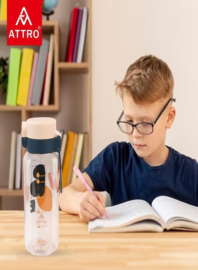 ATTRO زجاجة ماء بلاستيكية للأطفال من أترو بن، بتصميم كرتوني لطيف وعملي، مزودة بحزام يد أنيق وغطاء قلاب. خالية من مادة BPA، مانعة للتسرب، سهلة التنظيف. مثالية للمدرسة والرياضة والسفر. سعة 650 مل، لون خوخي. - Image 3